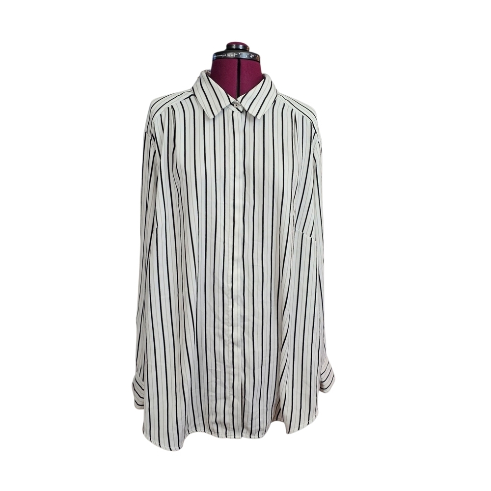 Rachel Zoe Striped Oversized Loose Fit Pin Stiped Womens Long Sleeve Blouse Top